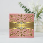 Elegant Coral and Gold Birthday Party Invitation (Standing Front)