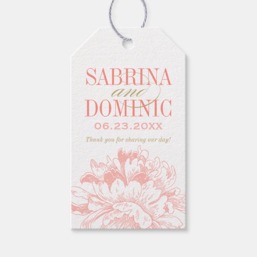 Elegant Coral and Gold Floral Peony Wedding Gift Tags