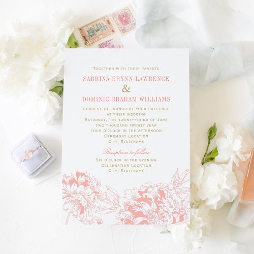 Wedding Invitation | Coral Floral Peony Design
