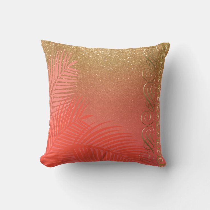 Elegant Coral and Gold Throw Pillow Zazzle