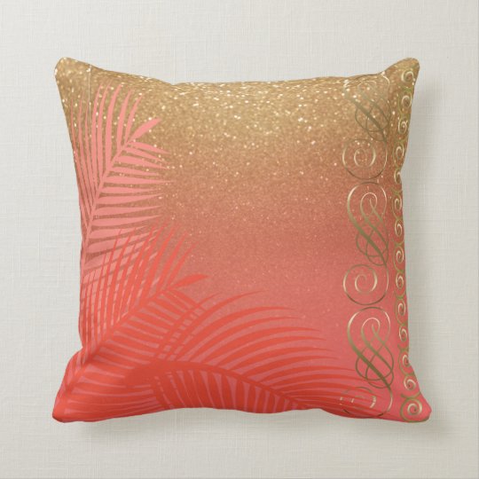 Elegant Coral and Gold Throw Pillow