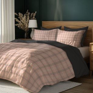 Elegant Coral and Grey Plaid Duvet Design Cover