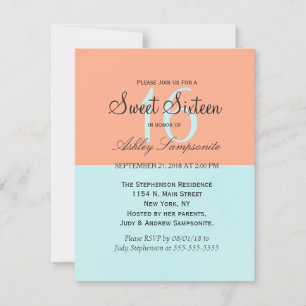 Elegant Coral and Mint Green Two Tone Color Split Invitation