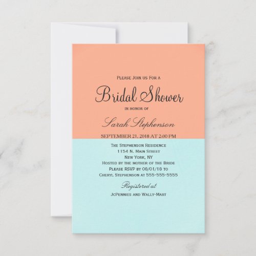 Elegant Coral and Mint Green Two Tone Color Split Invitation