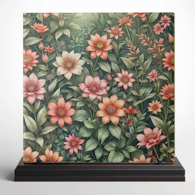 Elegant Coral and Peach Garden Blooming Flowers Ceramic Tile (Creator Uploaded)