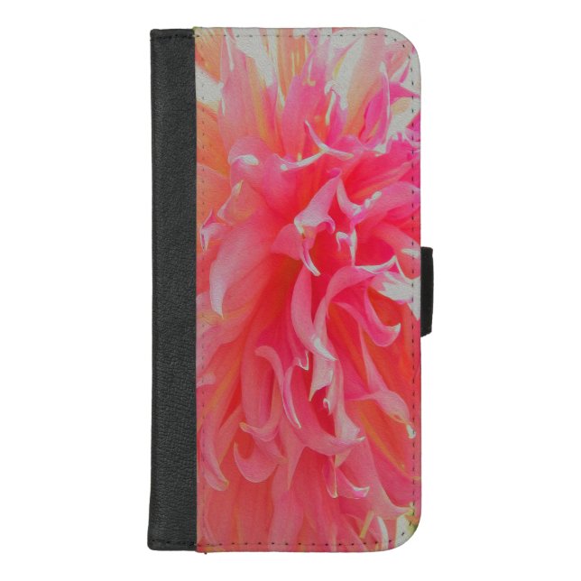 Elegant Coral and Pink Decorative Dahlia iPhone Wallet Case (Front)