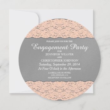 Elegant Coral And Soft Grey Lace Design Invitation by ChicPink at Zazzle