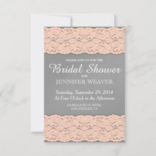 Elegant Coral and Soft Grey Lace Design 3.5x5 Paper Invitation Card