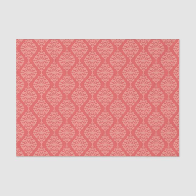Elegant Coral And White  Damask Pattern Tissue Paper (Front)