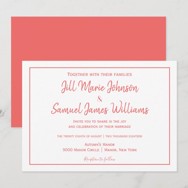 Elegant Coral and White Elegance Invitation (Front/Back)