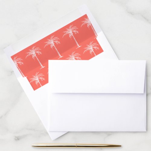 Elegant Coral and White Palm Tree Beach Wedding Envelope Liner