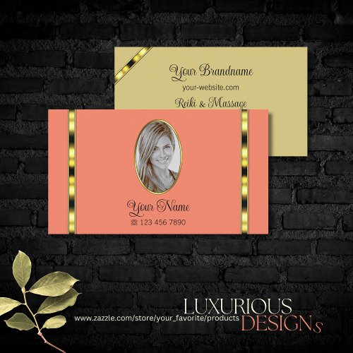 Elegant Coral Beige Chic with Photo Professional Business Card