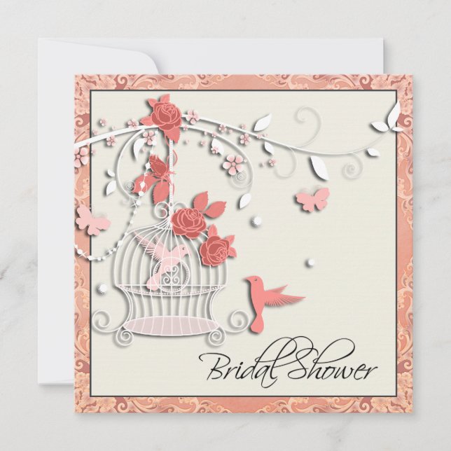 Elegant Coral Birdcage Bridal Shower Invitation (Front)