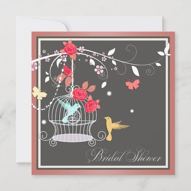 Elegant Coral Birdcage Bridal Shower Invitation (Front)