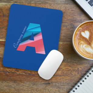 Elegant coral blue monogram with letter A blue Mouse Pad