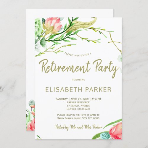 Elegant coral blush garden roses retirement party invitation