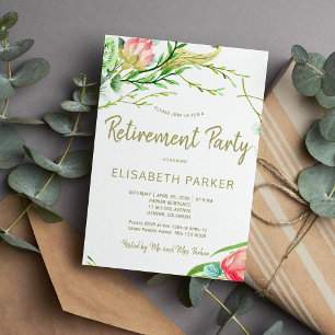 Elegant coral blush garden roses retirement party invitation
