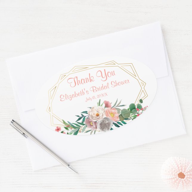 Elegant Coral Bridal Shower Square Sticker (Envelope)