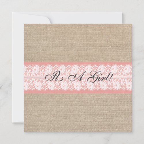 Elegant Coral Burlap Lace Baby Shower Invitation
