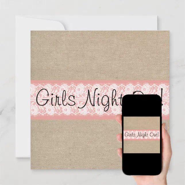 Elegant Coral Burlap Lace Girls Night Out Invite Zazzle