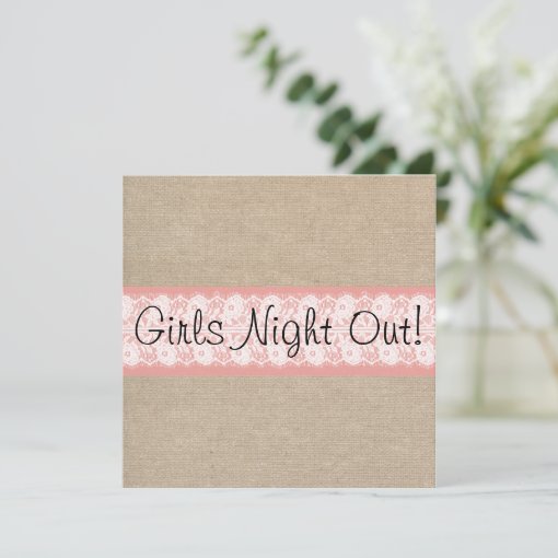 Elegant Coral Burlap Lace Girls Night Out Invite Zazzle