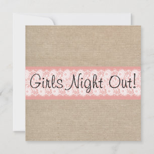 Elegant Coral Burlap Lace Girls Night Out Invite