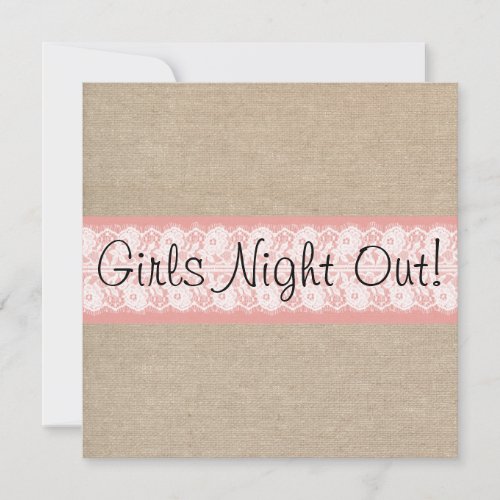 Elegant Coral Burlap Lace Girls Night Out Invite
