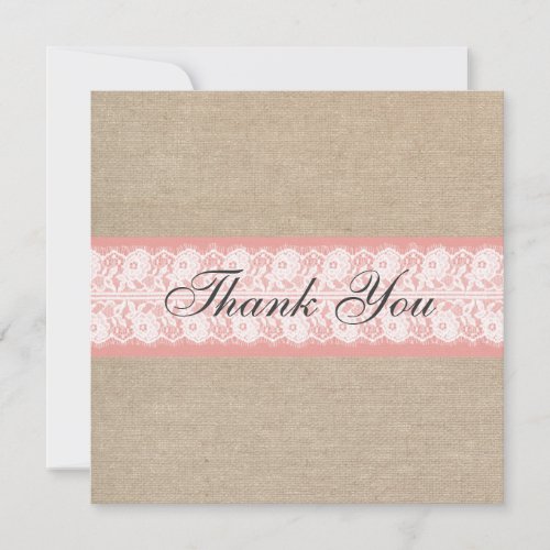 Elegant Coral Burlap Lace Thank You Card / Note