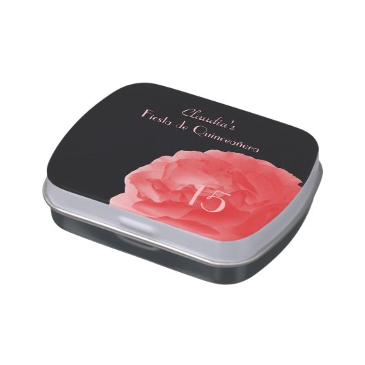 Elegant Coral Candy Tin Party Favor Quinceañera 15 (Side)