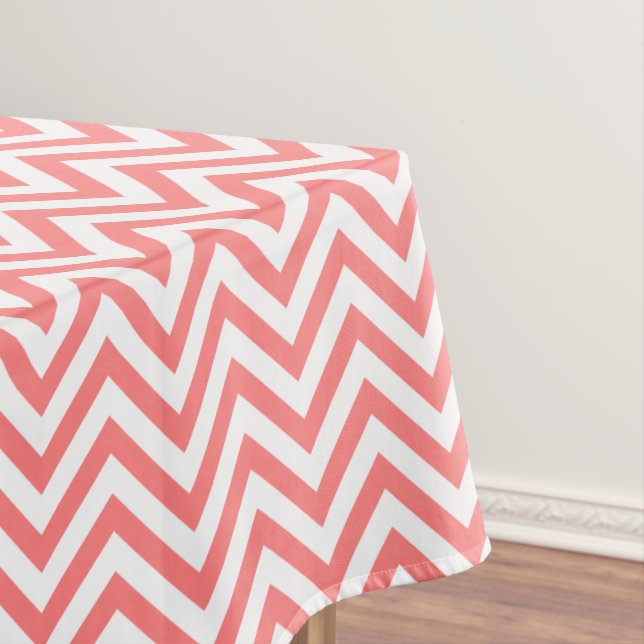 Elegant Coral Chevrons Pattern Tablecloth (In Situ)