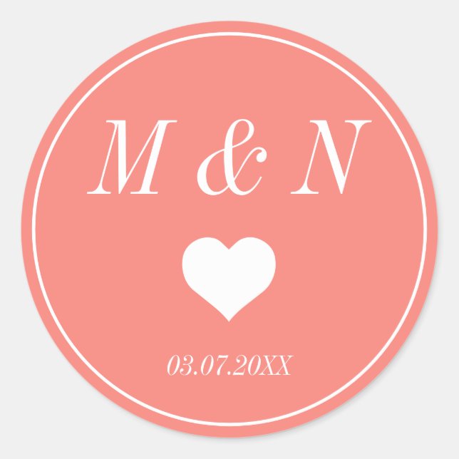 Elegant coral couple's initials sticker (Front)