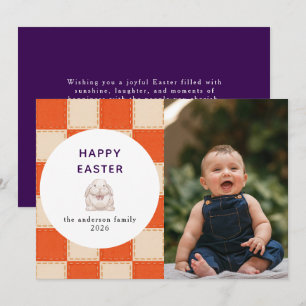 Elegant Coral & Cream Pattern Happy Easter Photo Holiday Card