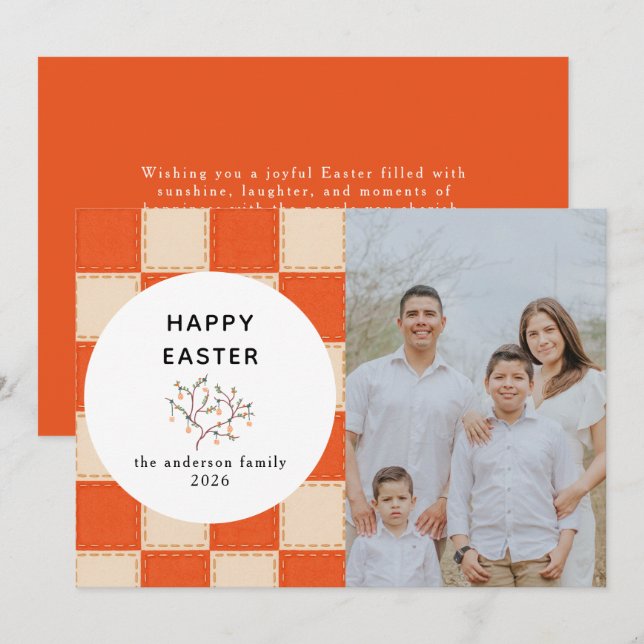 Elegant Coral & Cream Pattern  Happy Easter Photo Holiday Card (Front/Back)
