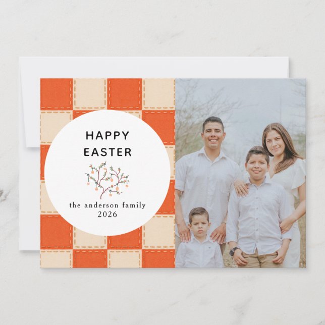 Elegant Coral & Cream Pattern  Happy Easter Photo Holiday Card (Front)