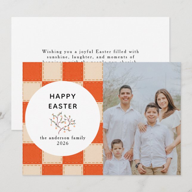 Elegant Coral & Cream Pattern  Happy Easter Photo Holiday Card (Front/Back)