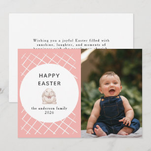 Elegant Coral & Cream Pattern Happy Easter Photo Holiday Card