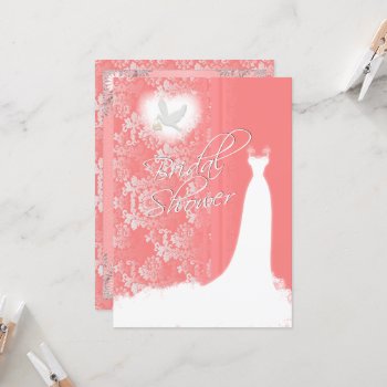 Elegant Coral Damask Bridal Shower Invitation by DesignsbyDonnaSiggy at Zazzle