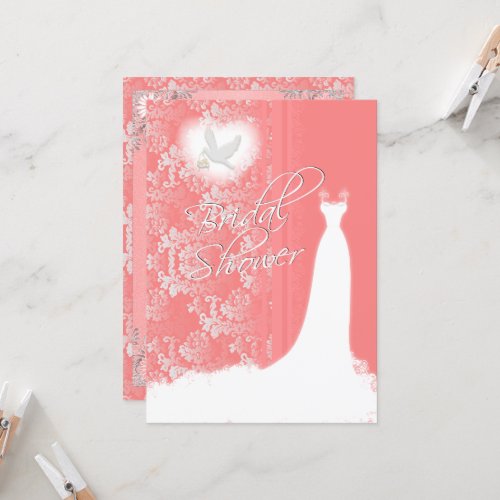 Elegant Coral Damask Bridal Shower Invitation