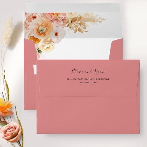 Elegant Coral Envelope with Peach Floral Inside