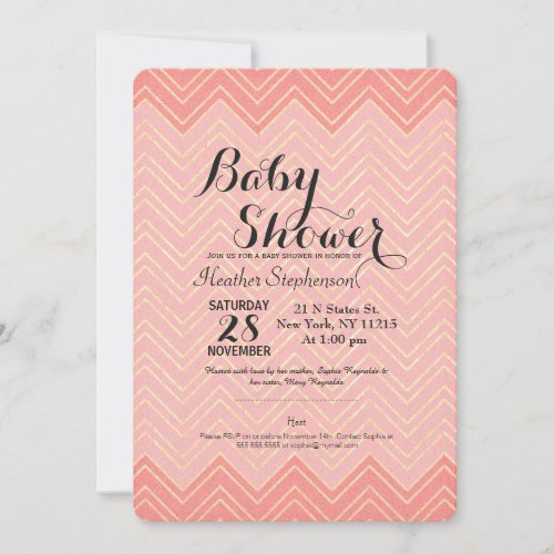 Elegant Coral  Faux Gold Zigzag Chevron Invitation