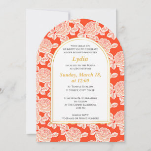 Elegant Coral Floral Bat Mitzvah Invitation