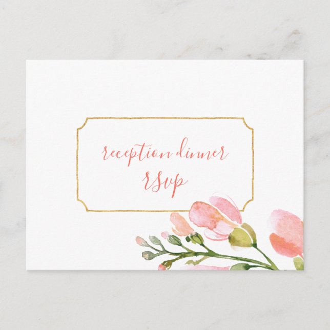 Elegant Coral Floral Gold Reception RSVP Postcard (Front)