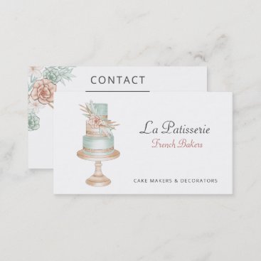 Elegant Coral Floral Wedding Cake Makers Bakery Business Card