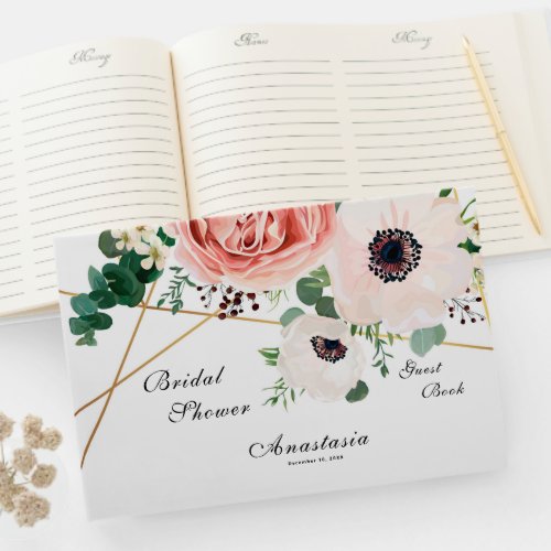 Elegant Coral Flowers Bridal Shower Floral Custom Guest Book