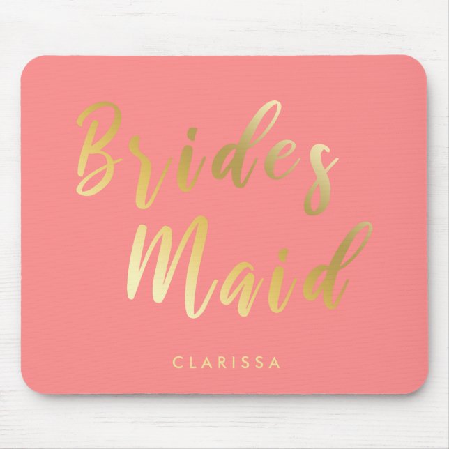 Elegant coral & gold bridesmaid mouse pad (Front)