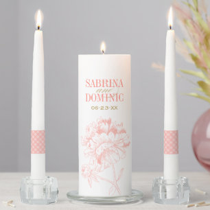 Elegant Coral Gold Floral Peony Wedding Unity Candle Set