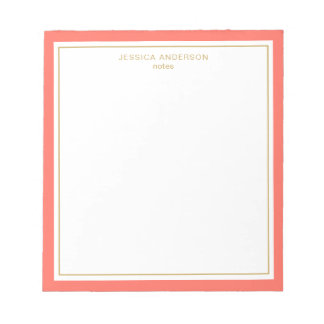 Elegant Coral Gold Personalized Notepad