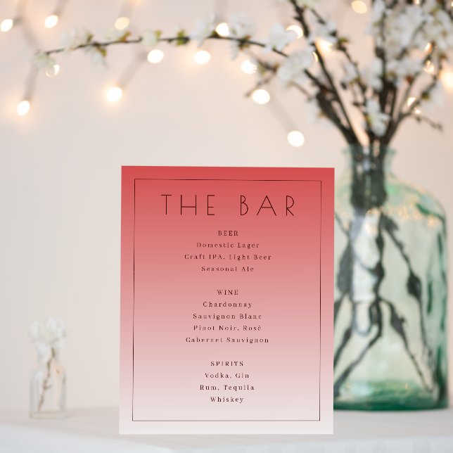 Elegant Coral Gradient Bar Menu Foam Board (In Situ (Wedding))