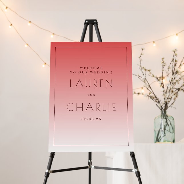 Elegant Coral Gradient Wedding Sign (In Situ (Stand))