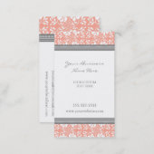 Elegant Coral Gray Damask Business Cards (Front/Back)